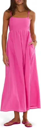 Beach Riot Valory Tie Strap Cotton & Linen Cover-Up Maxi Dress in Peony Pink at Nordstrom, Size X-Small
