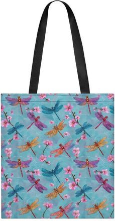 Generic Dragonfly And Floral Tote Bag for Women Men Shoulder Bags Purses Pouch Handbags
