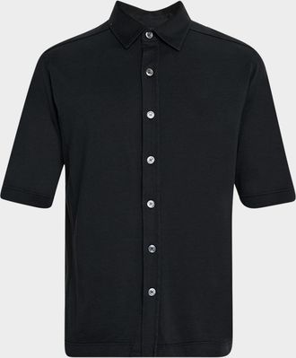 Kiton Mens Silk and Cotton Short-Sleeve Overshirt