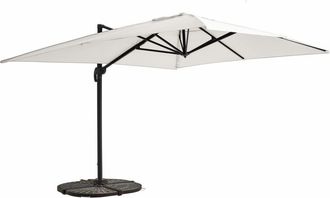 Oviala Parasol Exc&eacute;ntrico 3x4m Blanco Giratorio + 4 Losas Base