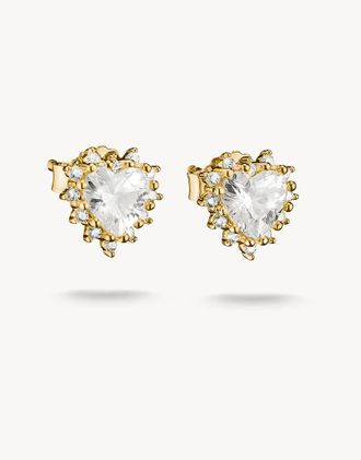 Thomas Sabo orecchini a bottone con zirconi taglio cuore bianchi in oro giallo, bianco
