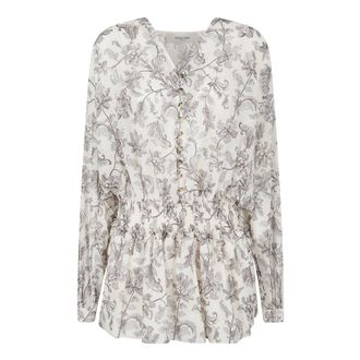 Golden Goose Short Dresses, female, White, Size: 2XS Floral print button dress