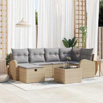 vidaXL Conjunto De Sof&aacute; De Jard&iacute;n Con Coj&iacute;n 7 Pcs Beige Polirat&aacute;n Vidaxl