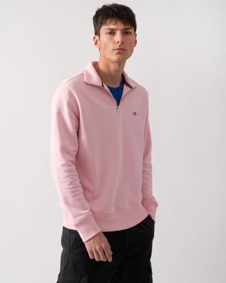 GANT Mens Regular Fit Shield Logo Half Zip Sweatshirt - Pink Cotton - Size X-Large