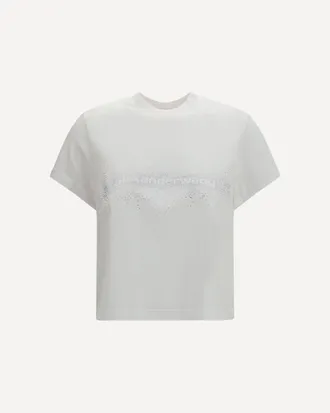 Alexander Wang Crystal Hotfix Logo Cotton T-shirt Female XS