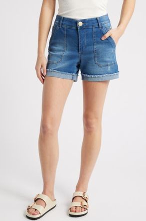 Wit & Wisdom AbSolution Patch Pocket High Waist Denim Shorts in Mid Blue Vintage at Nordstrom, Size 0