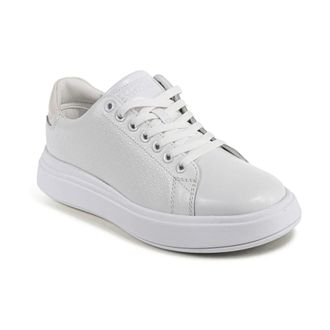 Calvin Klein Schoenen, Dames, Wit, 40 EU, Leer, Witte Leren Platform Sneaker Casual Stijl