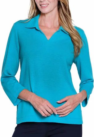 Multiples Johnny Collar 3/4 Sleeve Top In Aqua