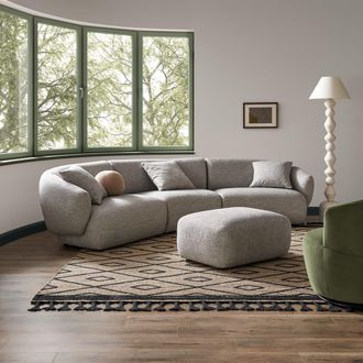 Castlery Gray Performance Fabric Curve Sofa with Ottoman | Auburn by Castlery, Modular Lounge, Grey