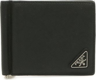 Prada Black Nero White Leather Wallet (Bi-Fold) (Pre-Owned)