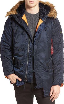 Alpha Industries Slim Fit N-3B Parka in Replica Blue/orange at Nordstrom, Size Xx-Large