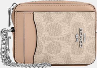 Coach Womens Zip Card Case in Signature Canvas - Beige - One Size