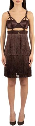 Elisabetta Franchi Fringe Bra Jurk - Dames - Feestkleedjes - Bruin - S - Kleedjes