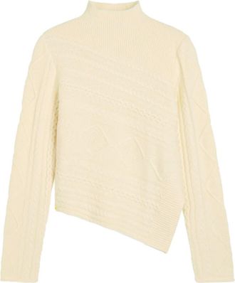 Staud Sidney cable-knit asymmetric sweater - women - Wool/Nylon - S - Neutrals