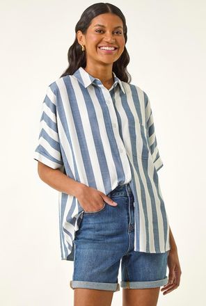 Roman Stripe Print Button Detail Shirt