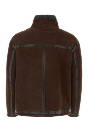 Fendi Mens Chocolate Suede Jacket Brown Exterior: Agnello Giacche Pelle In