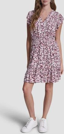 DKNY Floral Smocked Waist Minidress in Pink at Nordstrom Rack, Size X-Large