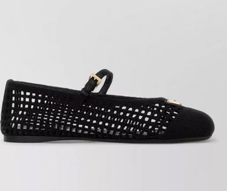 Prada crochet ballerina shoes buckle detail mesh