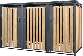 ML Design Ml-design Cobertizo Triple Para Ocultar 3 Cubos De Basura 240l Antracita Aspecto Madera Alerce 200 X 80 X 116,3 Cm Caseta De Acero Para Jard&iacute;n Exterio