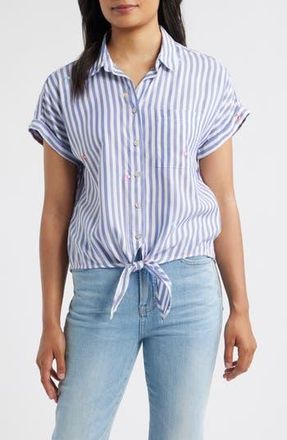 Beach Lunch Lounge Rosie Embroidered Tie Front Short Sleeve Button-Up Shirt in Beach Goer at Nordstrom Rack, Size Medium