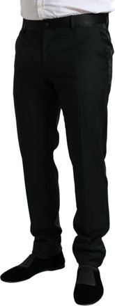 Dolce & Gabbana Mens Black Wool Slim Fit Formal Trouser Dress Pants Virgin Silk Polyester