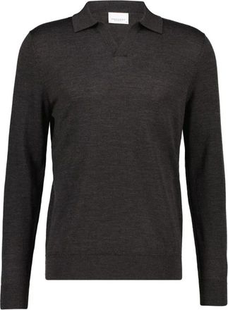 Profuomo Open Collar Polo - Heren - V-hals truien - Bruin - L - Wol - Truien & Vesten