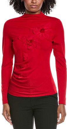 Gracia Mock Neck Flower Applique Top