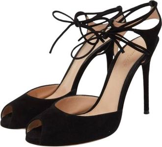 Gianvito Rossi Black Suede Wrap Around Heels Size 42