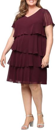 S.L. Fashions Beaded Tiered Chiffon Dress in Fig at Nordstrom, Size 18W