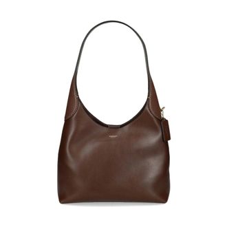 Coach Shoulder Bags, female, Brown, Size: ONE SIZE Brown Leather Shoulder Bag with Logo Charm