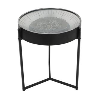 The Libra Company Palladium Side Table Clock With Moving Cogs - Metal/Glass/MDF/Plastic in Black