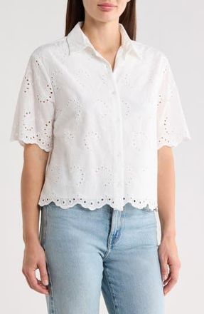 Forgotten Grace Eyelet Embroidery Button Up Shirt in White at Nordstrom Rack, Size X-Large