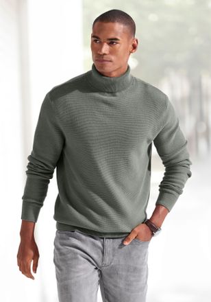 H.I.S Rollkragenpullover H.I.S, Herren, Gr. XXL (60/62), salbei, Strick, Obermaterial: 50% Baumwolle, 50% Polyacryl, regular fit, Rundhals, B&uuml;ndchen, Pullov