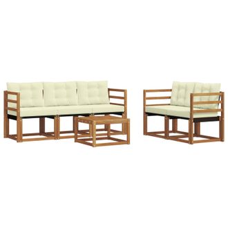 vidaXL Conjunto De Sof&aacute;s De Exterior Con Coj&iacute;n 6 Pcs Natural Y Crema Vidaxl