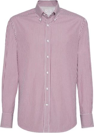 Brunello Cucinelli Brunello Cucinelli, Casual Shirts, male, Red, Size: 2XL Ruby Pink Buttoned Shirt Classic Collar