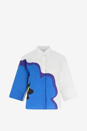 Akris Hemd mit Spitzenkragen aus Baumwollpopeline Coquelicot