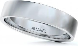 Allurez 14k White Gold Wedding Band Plain Ring Flat Comfort-Fit (4 mm)