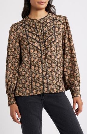 Bobeau Lace Edge Shirt in Green/Rust Paisley at Nordstrom Rack, Size Medium