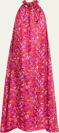 Max Mara Shell-Print Trapeze Silk Maxi Dress