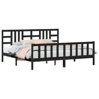 Berkfield Home Beautiful Bed Frame with Headboard Black 200x200 cm Solid Wood