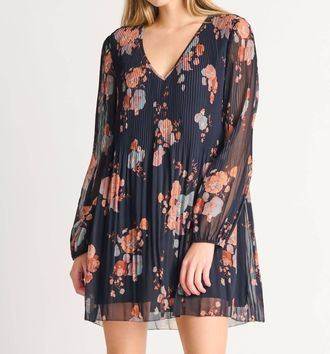 Dex Clothing Floral Pleated A-Line Dress In Tawny Floral