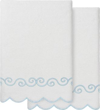 Linum Home Textiles 100% Turkish Cotton Symmetra Scallop 2Pc Embellished Bath Towel Set