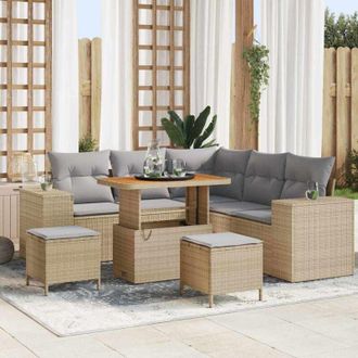 vidaXL Conjunto De Sof&aacute; De Jard&iacute;n 8 Pcs Beige Rat&aacute;n Sint&eacute;tico Vidaxl
