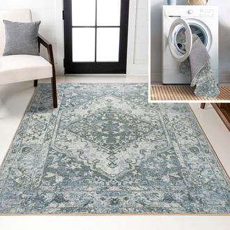 Jonathan Y Designs Pavel Distressed Medallion Low-Pile Machine-Washable Area Rug in Light Gray/blue at Nordstrom, Size 3Ft 0In X 5Ft 0In
