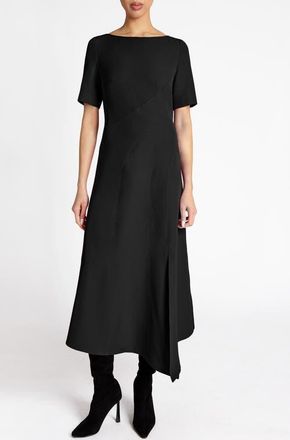 Santorelli Inez Short Sleeve Midi A Line Dress in Soft Stretch Crepe in Black at Nordstrom, Size 6