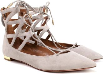 Aquazzura Grey Suede Christy Lace-up Sandals Size 37.5