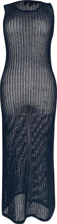 Theory Open-Knit Crochet Sleeveless Maxi Dress in Navy Blue Cotton