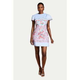 Coast Placement Print Short Sleeve Mini Dress in Blue at Nordstrom, Size 10