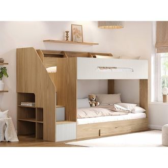 Flair Finn Staircase Bunk Bed with Storage in White | Size: Single