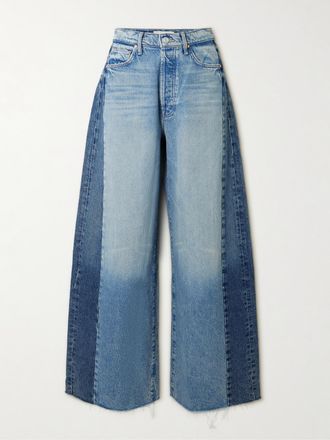 Mother Jeans A Gamba Larga E Vita Alta In Denim Effetto Consumato The Pipe Dream Button Sneak Fray - Blu